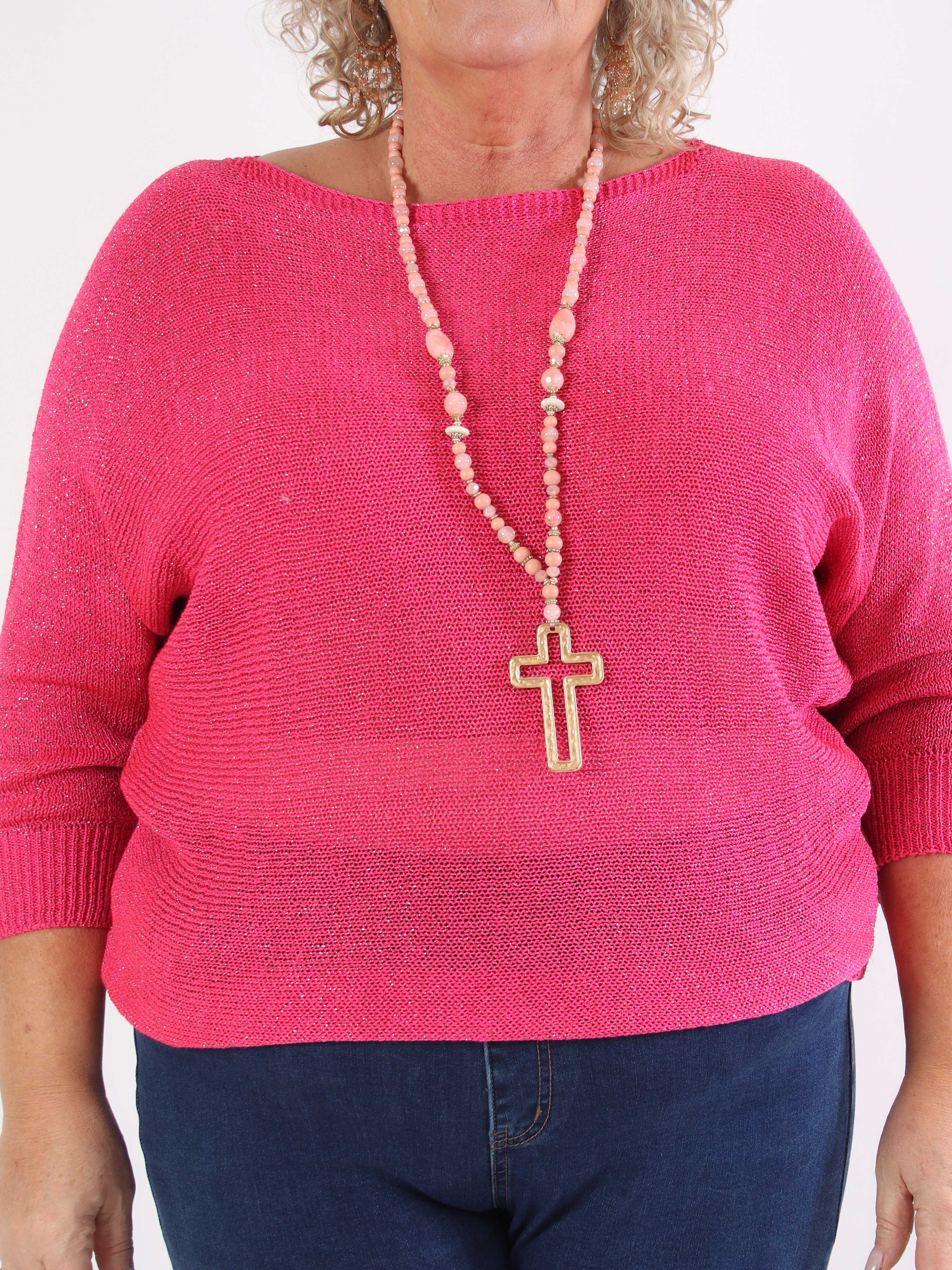 Paulina - Stickad blus i plus size med glittertrådar och rosett